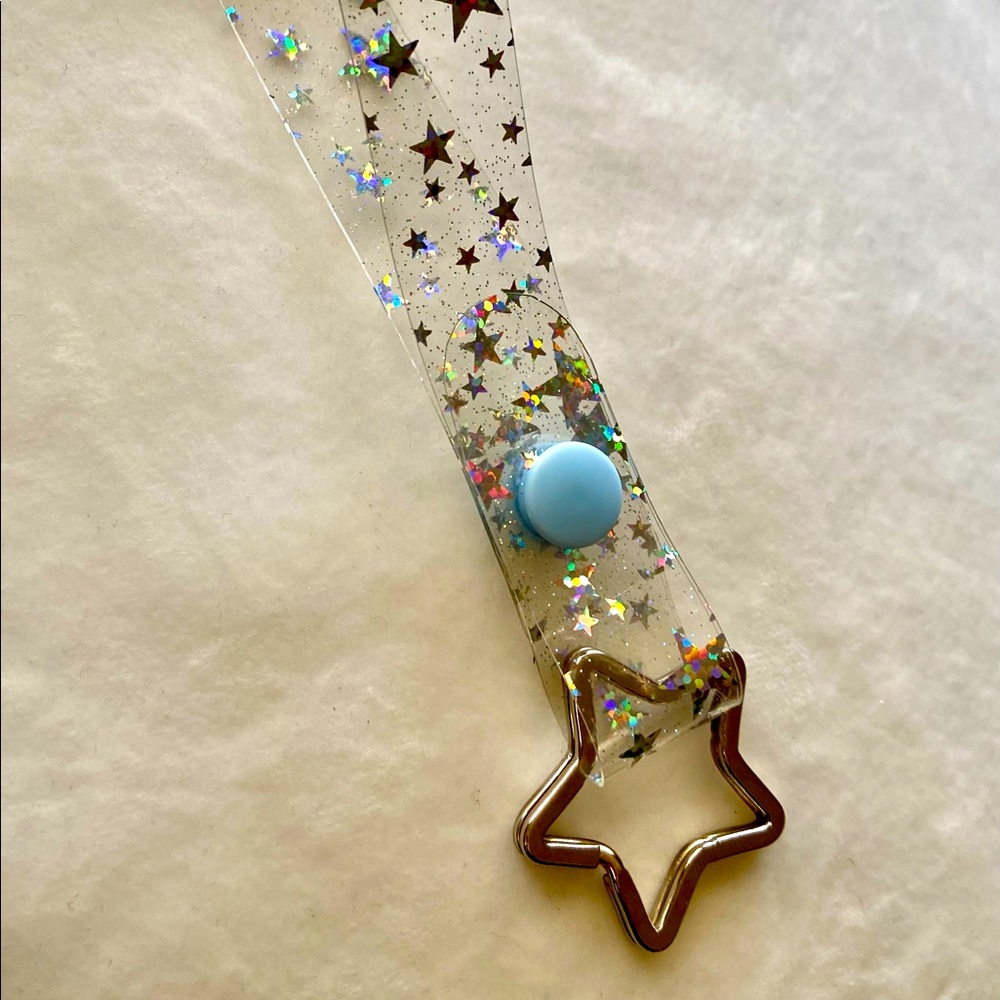 Holographic Star jelly key fob with baby blue pastel snap